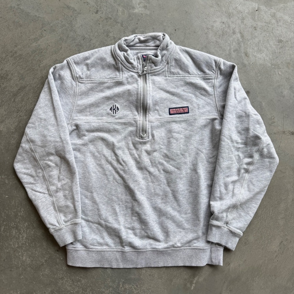 Vineyard Vines Mens Gray Shep Shirt Quarter Zip Pullover Monogram AKA Size M